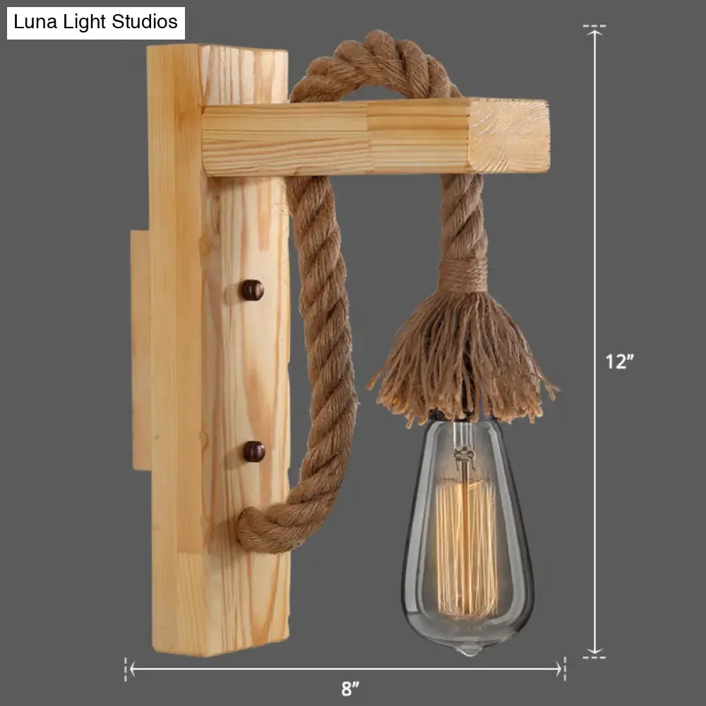 L-Shaped Wooden Lantern Wall Light with Rope Arm - Perfect Farmhouse Bedroom Lighting