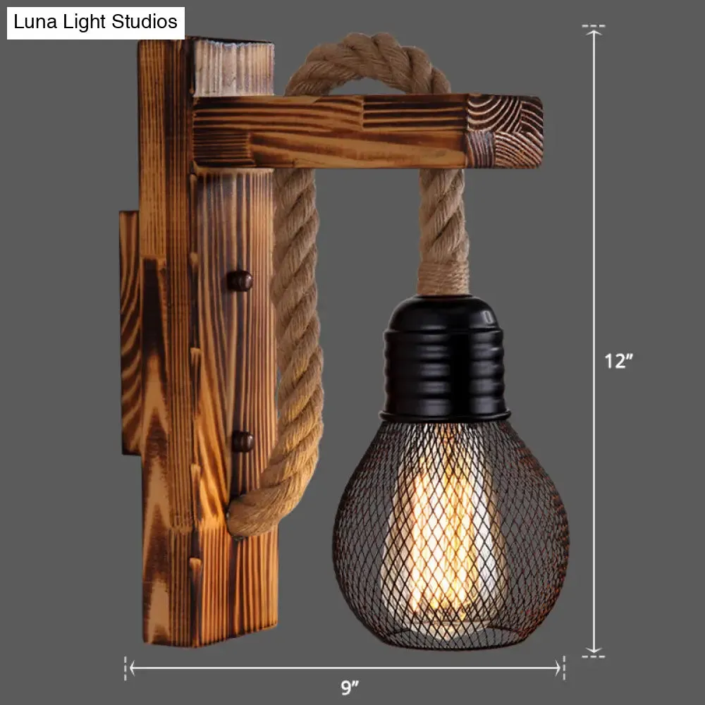 L-Shaped Wooden Lantern Wall Light with Rope Arm - Perfect Farmhouse Bedroom Lighting