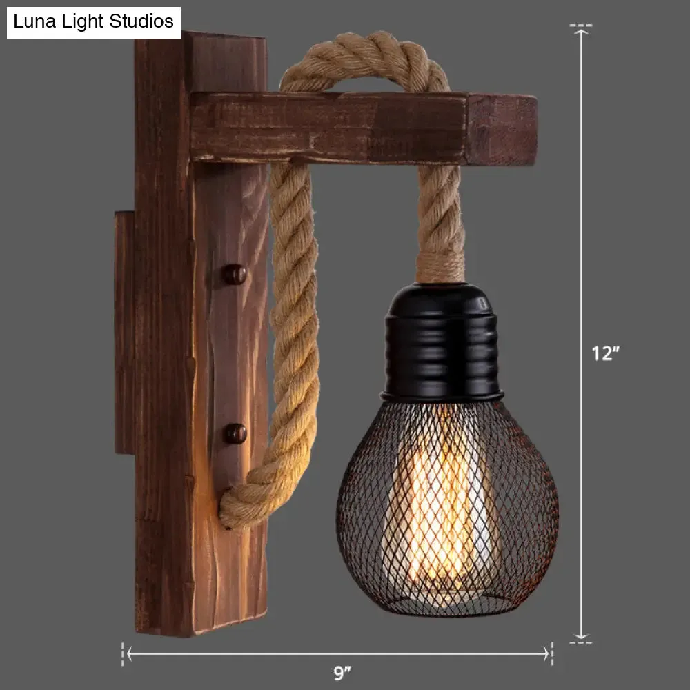 L-Shaped Wooden Lantern Wall Light with Rope Arm - Perfect Farmhouse Bedroom Lighting