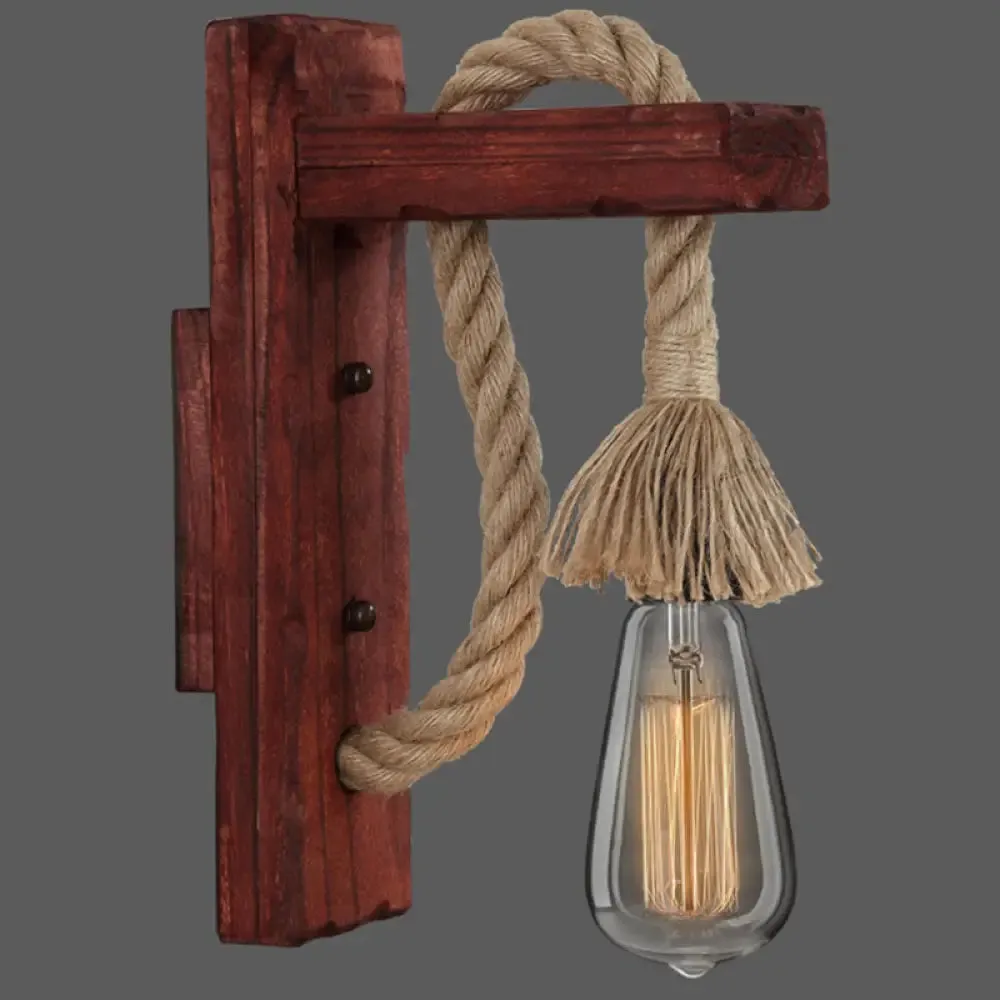 L-Shaped Wooden Lantern Wall Light with Rope Arm - Perfect Farmhouse Bedroom Lighting