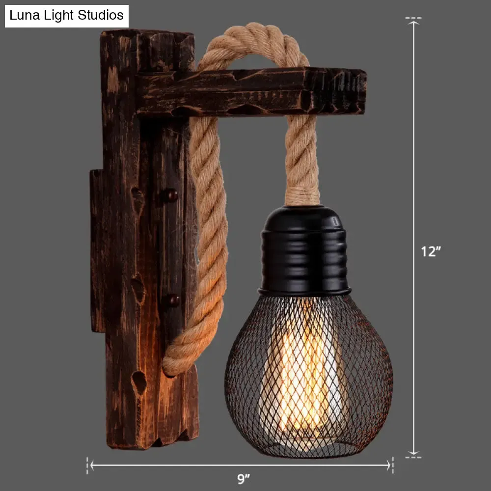 L-Shaped Wooden Lantern Wall Light with Rope Arm - Perfect Farmhouse Bedroom Lighting