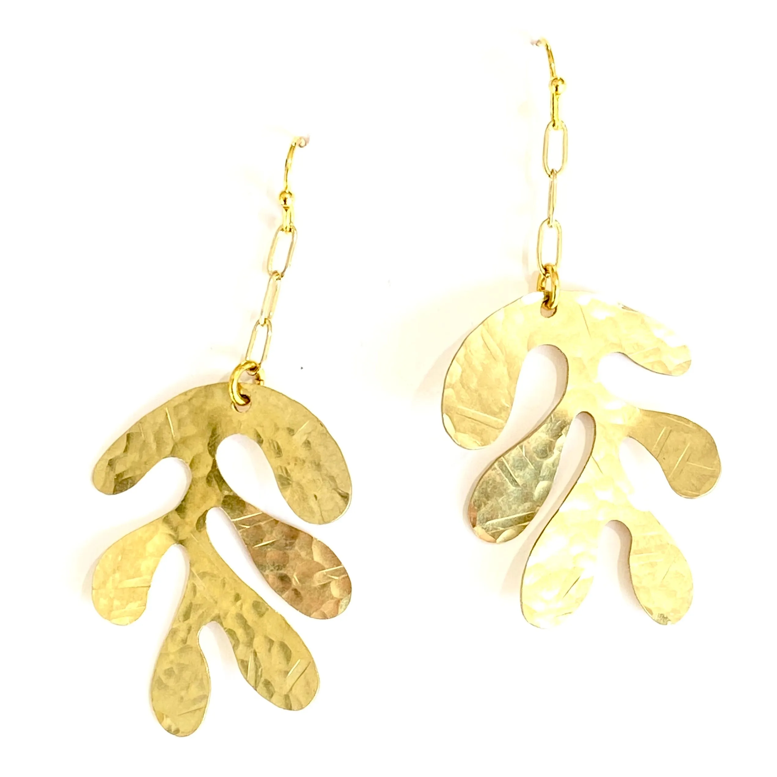 Large modern hand hammered leaf earring