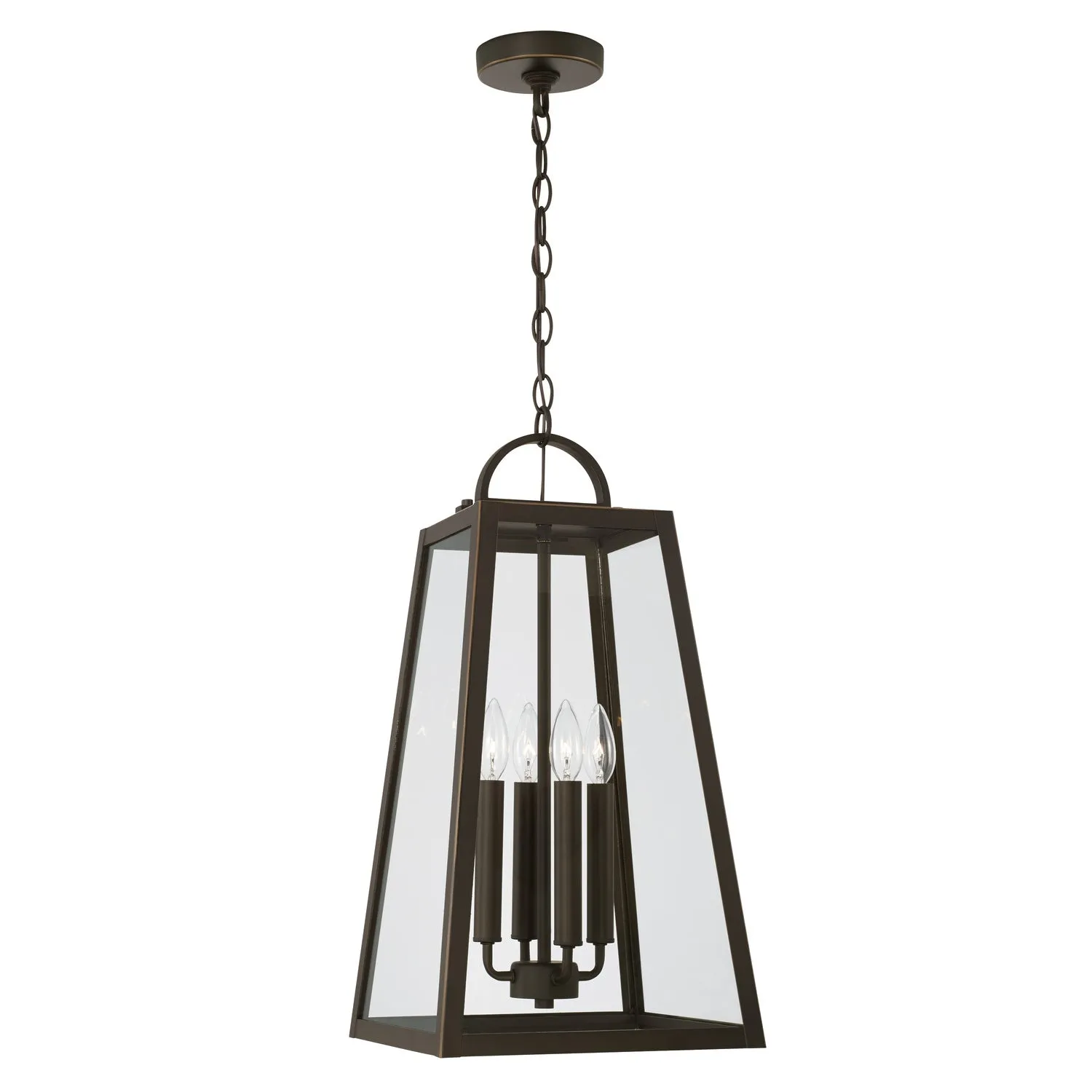 Leighton 4-Light Outdoor Hanging Lantern in Oiled Bronze