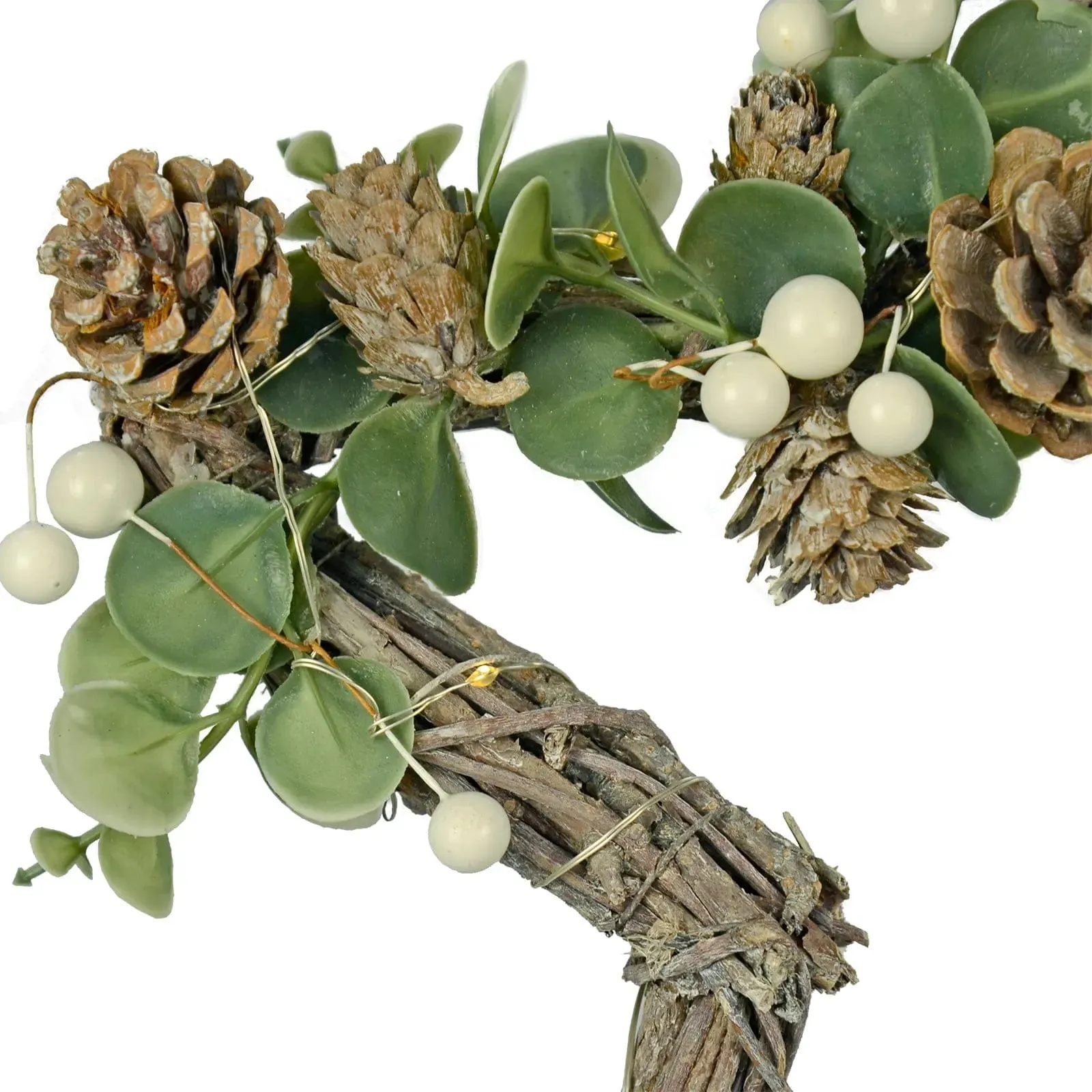 Light Up Christmas Star Twig Decoration Snowberry Pine Cones 30cm