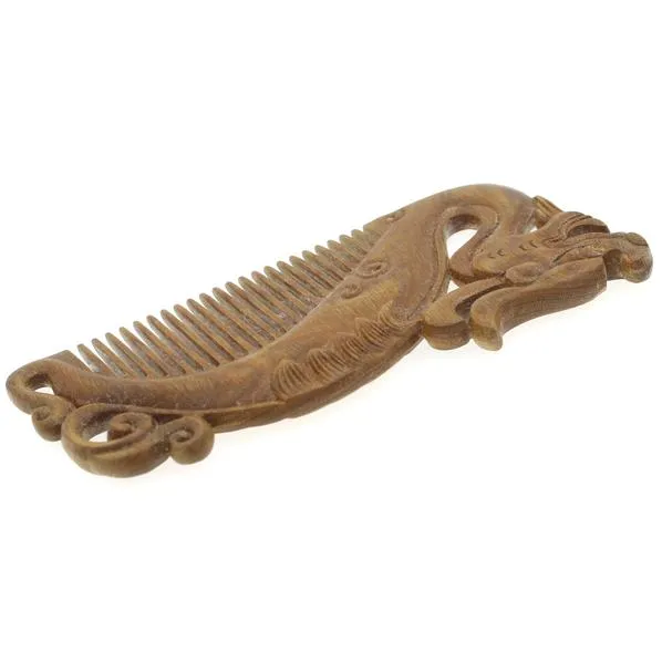 Lignum-Vitae Wood Carved Seamless Pocket Hair Comb Dragon