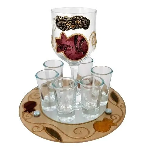 Lily Art - 50712- Kiddush Set Liquer Cups with Round Tray And Kiddush Cup 20x17 c"m