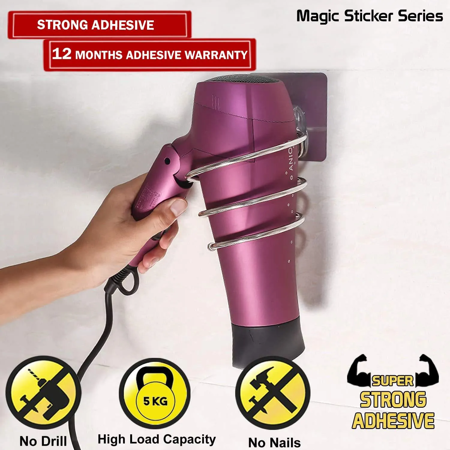 Magic Sticker Series No Drill Hair Dryer Hanger