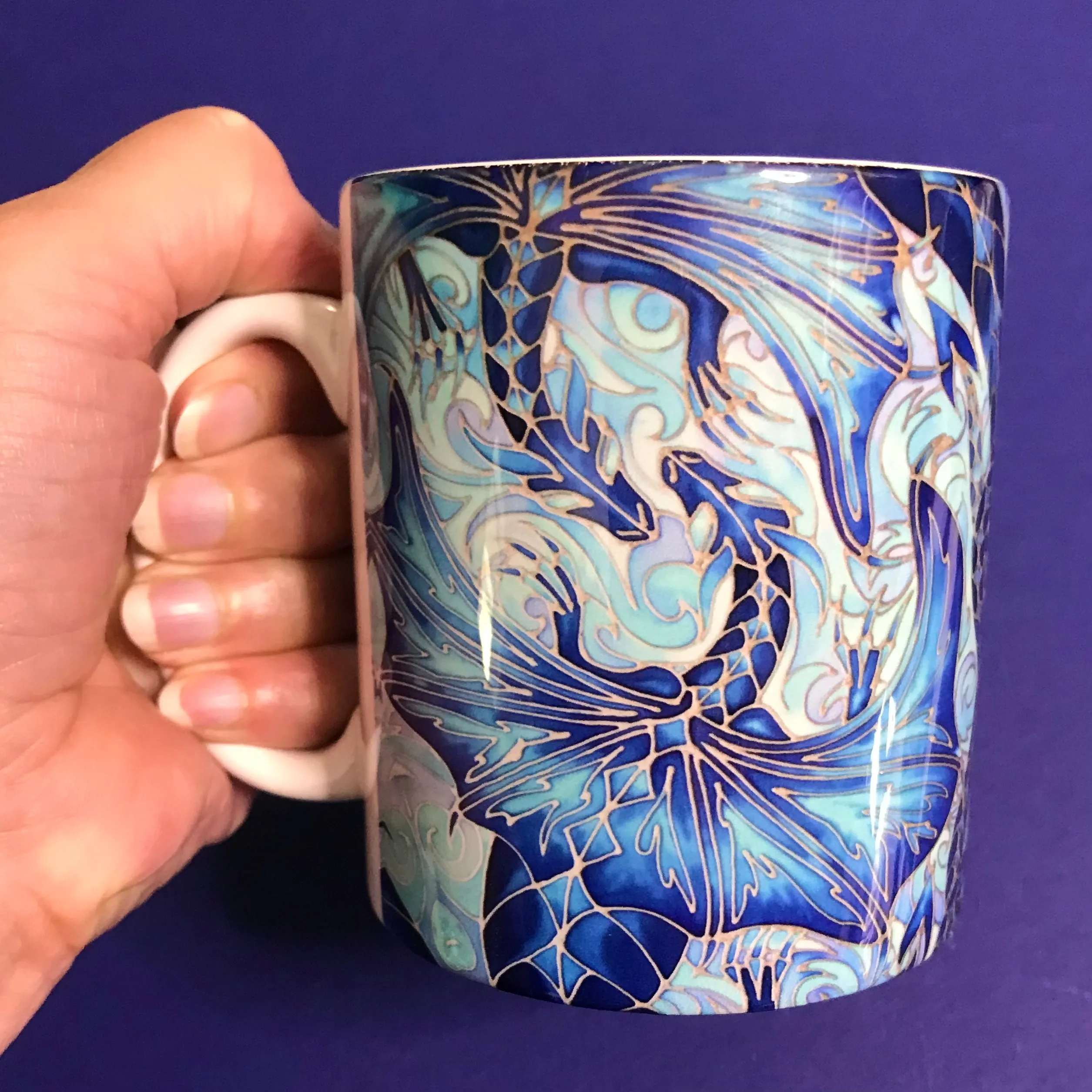 Magical Blue Dragons Mug and Coaster - XL & Regular Sizes Dragon Lovers Mug Gift Box Set -