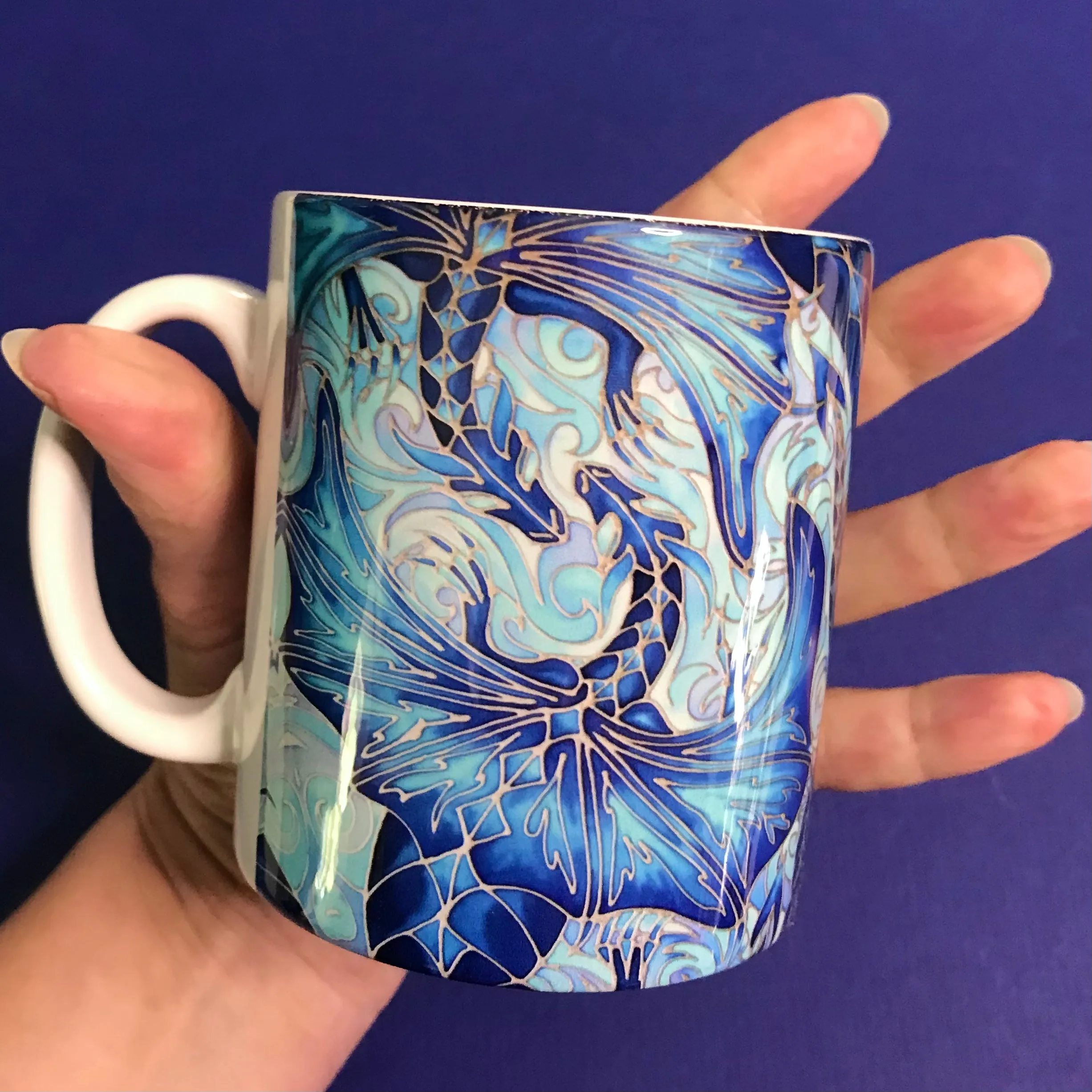 Magical Blue Dragons Mug and Coaster - XL & Regular Sizes Dragon Lovers Mug Gift Box Set -