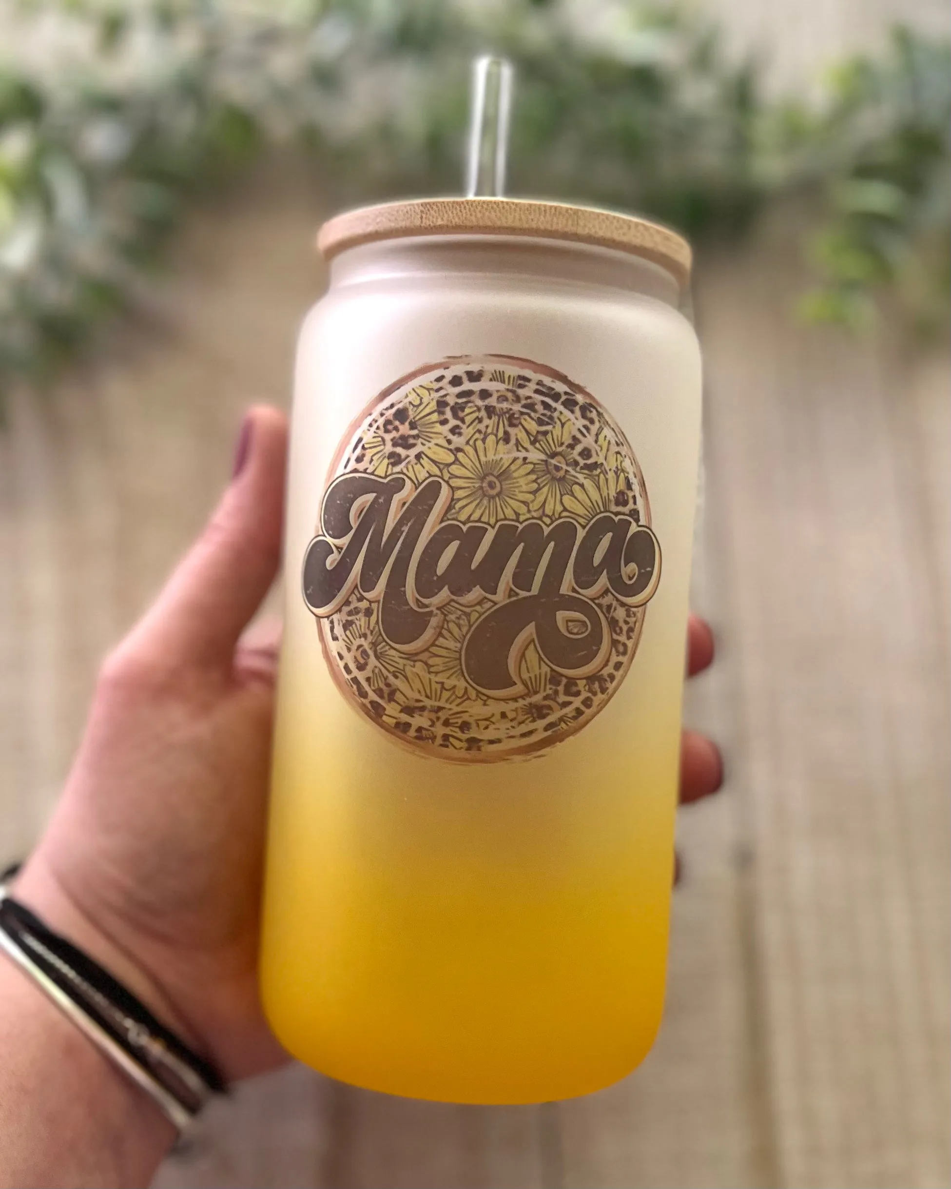 mama sunflower | 16oz frosted glass can