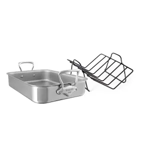 Mauviel Stainless Steel Roasting Pan With Rack, Cast Stainless Steel Handles, 15.7 x 11.8-in