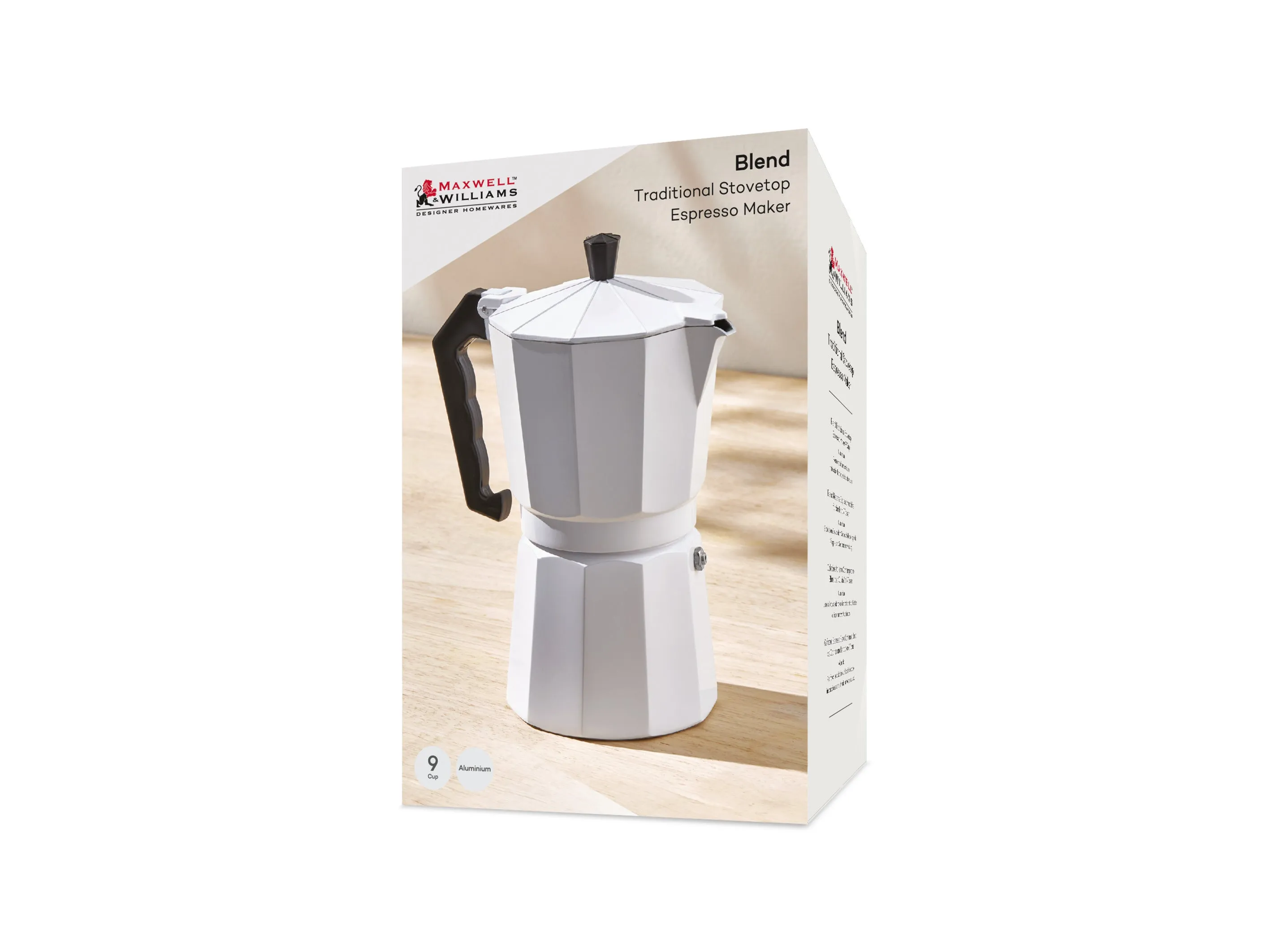 Maxwell & Williams Blend Traditional Stovetop Espresso Maker 9cup - White