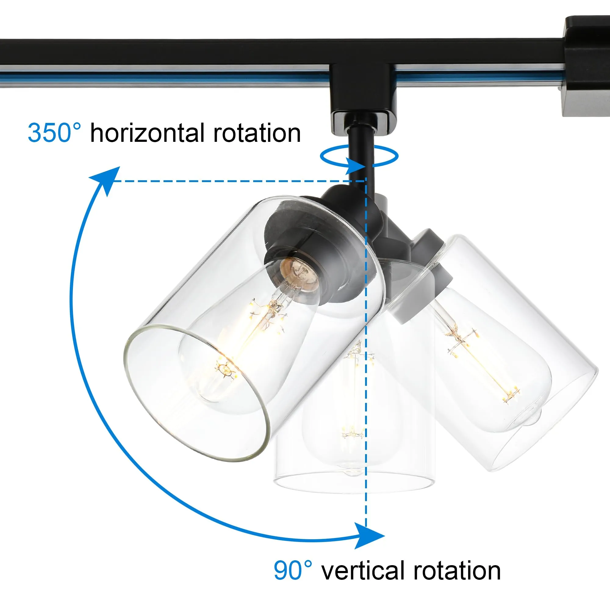 MELUCEE H-Type Track Lighting Heads Modern Ceiling Spotlight 4 Lights Track Ceiling Light Fixtures, Include 39.3 Inches H Type Track Rail and Clear Glass Shade, E26 Socket, Pack of 4