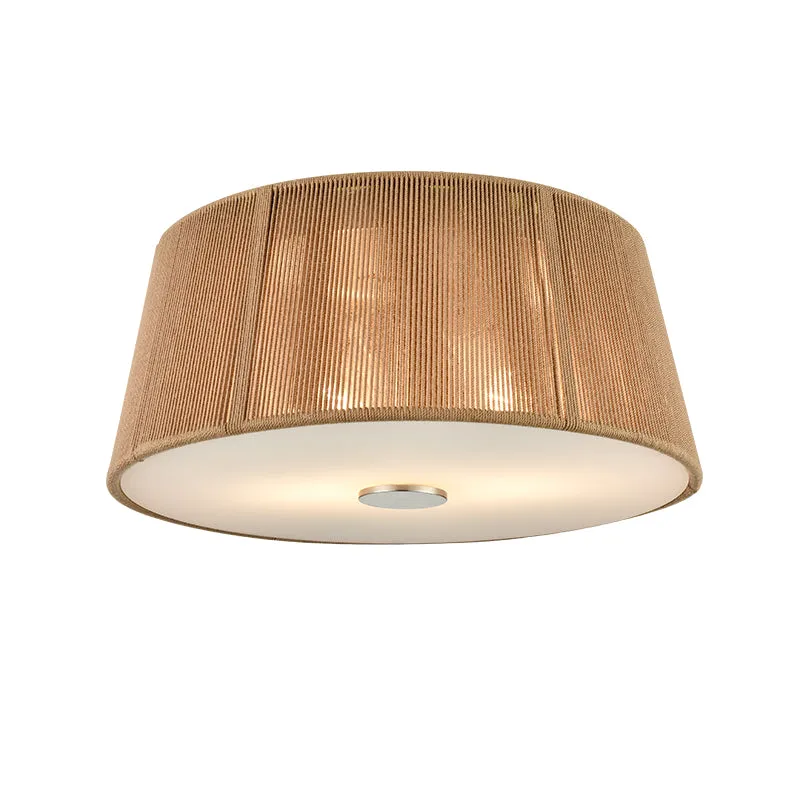 Millennium Lighting, 2 Light Flush Mount Ceiling Light, Brown Rope Shade, White Diffuser, Brushed Nickel Finish