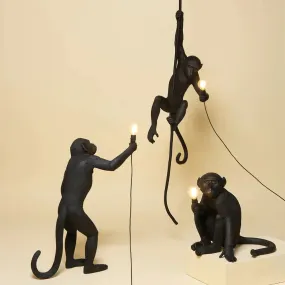 Modern Black Monkey Lamp Hemp Rope Pendant Lights American Country Resin Loft Industrial Hanging Luminaire Home Decor