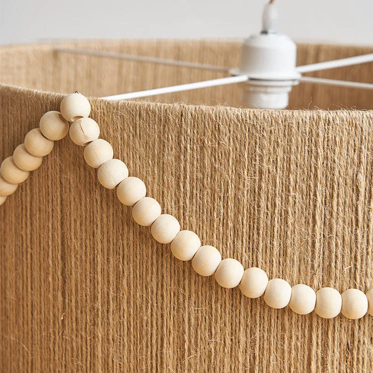 Modern Creative Hemp Rope Wooden Bead Cylinder 1-Light Pendant Light