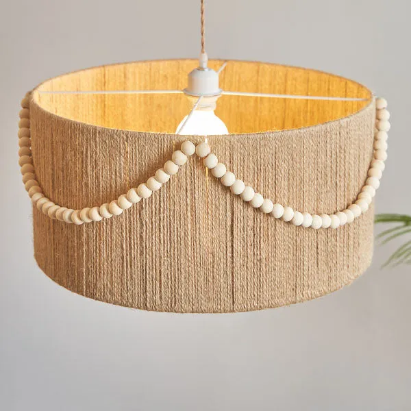 Modern Creative Hemp Rope Wooden Bead Cylinder 1-Light Pendant Light