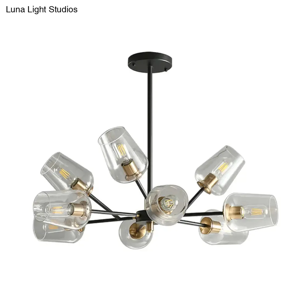 Modern Cup Shaped Chandelier with Clear/Smoke Gray Glass - 6/9 Lights - Bedroom Lighting - Black Suspension Lamp