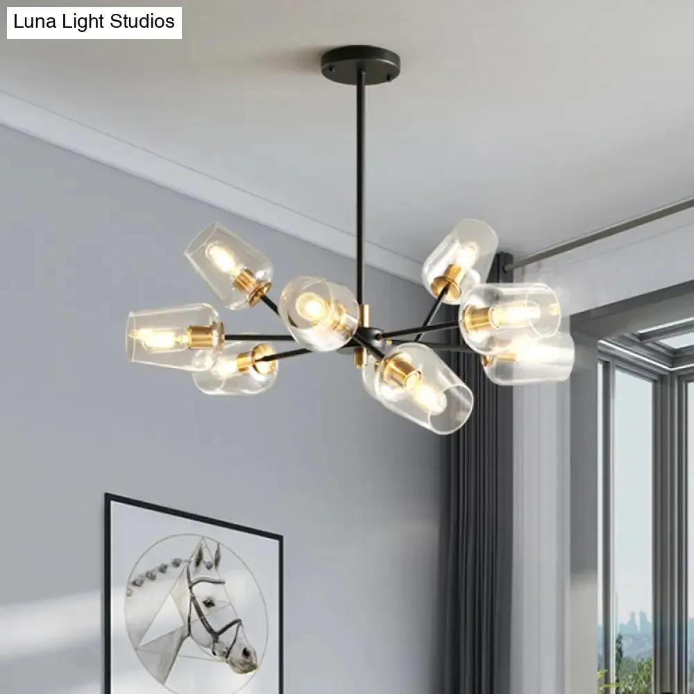 Modern Cup Shaped Chandelier with Clear/Smoke Gray Glass - 6/9 Lights - Bedroom Lighting - Black Suspension Lamp