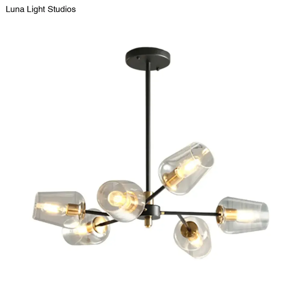 Modern Cup Shaped Chandelier with Clear/Smoke Gray Glass - 6/9 Lights - Bedroom Lighting - Black Suspension Lamp