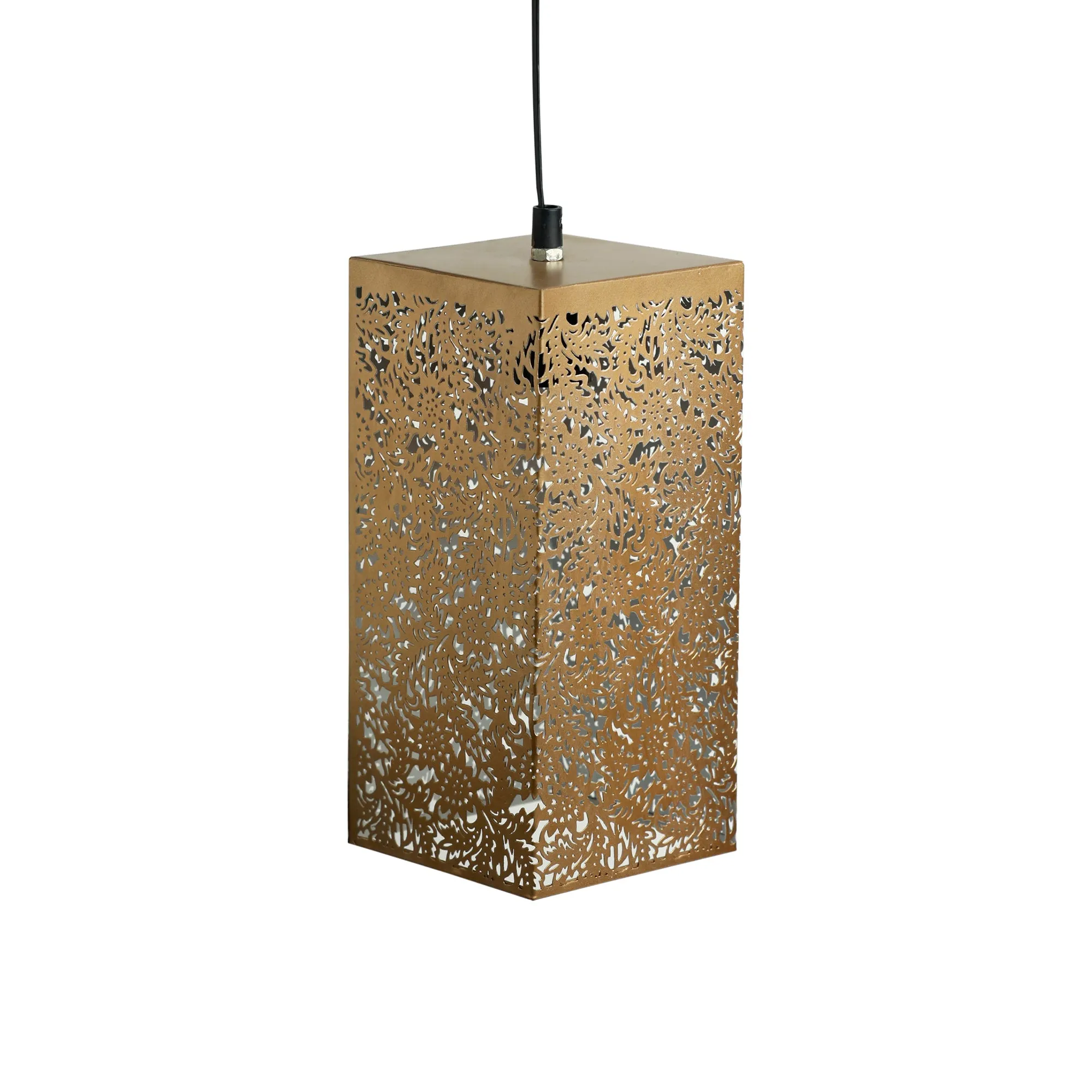 'Monochrome Lights' Hand-Etched Cuboidal Hanging Pendant Lamp In Iron (11 Inch)