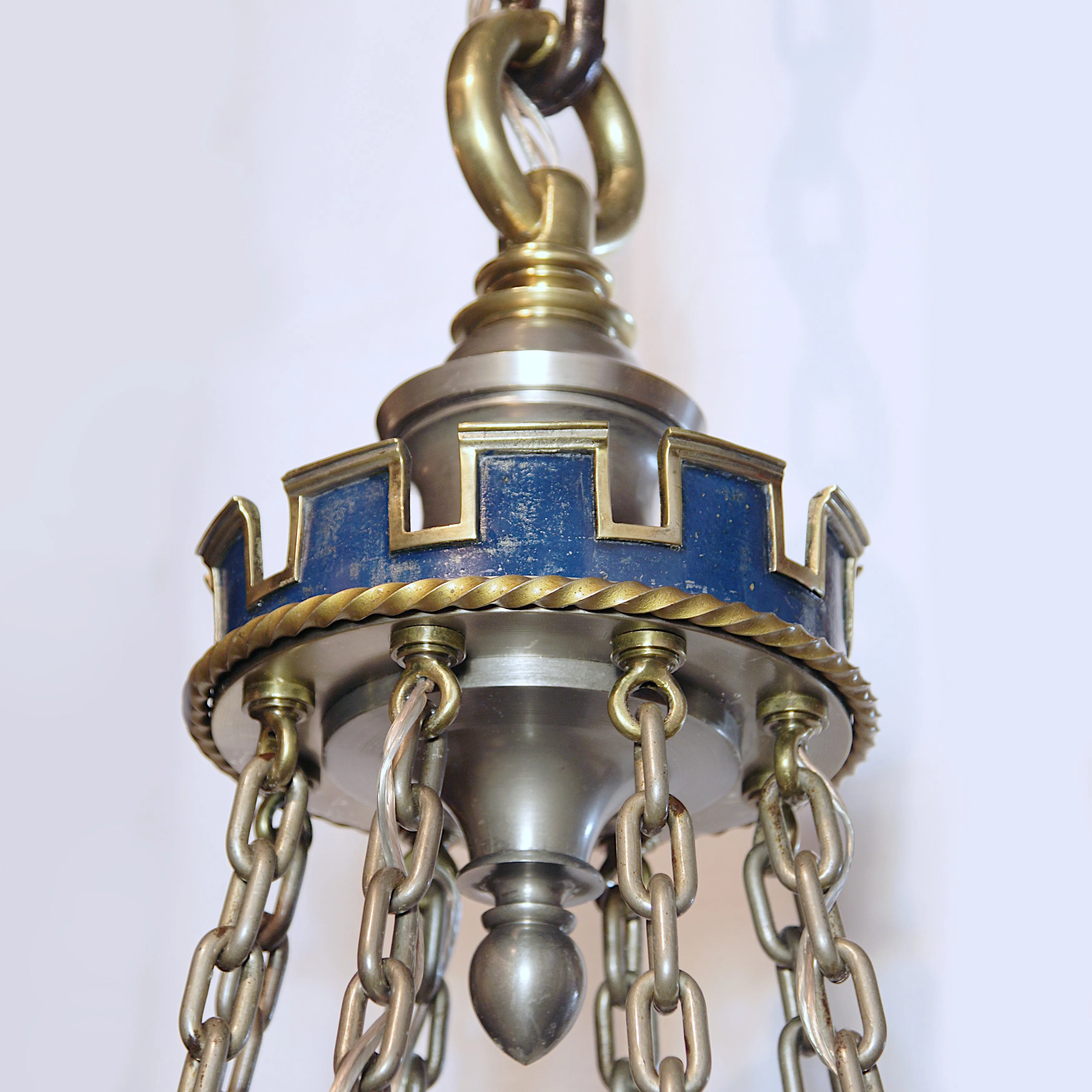 Monumental 50" Dia. Gothic Medieval Renaissance Revival Brass & Steel Chandelier