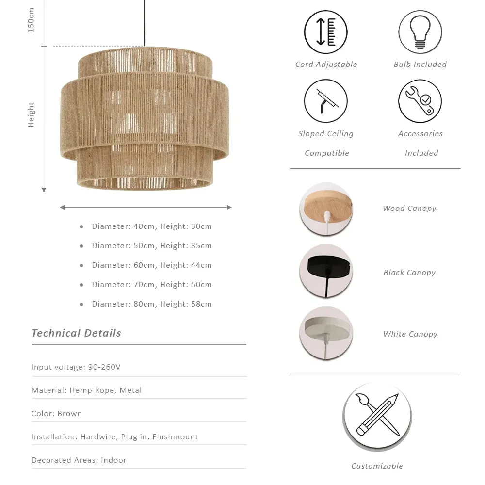 Multilayers Hemp Rope Lampshade