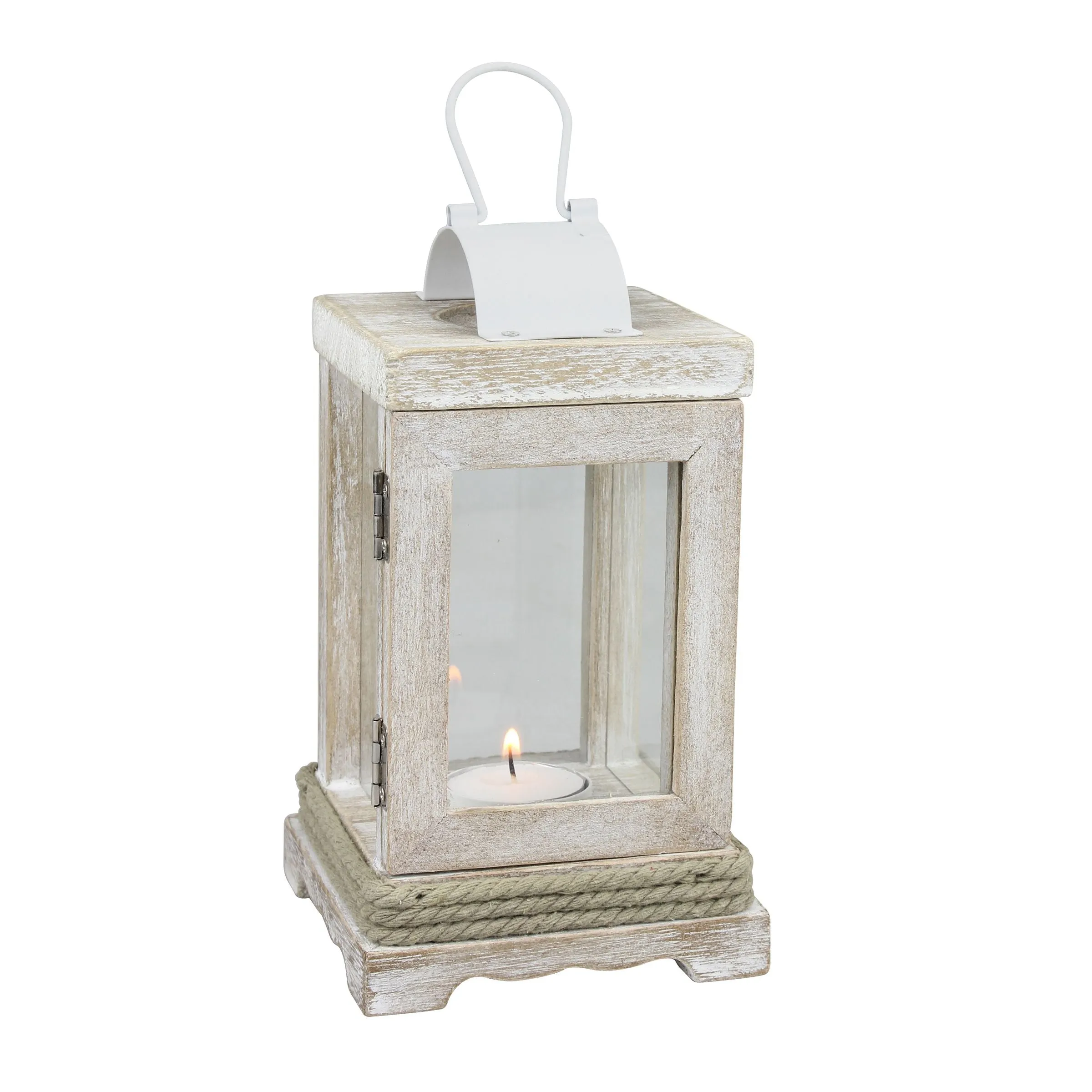 Nautical Weathered White Wood & Metal Lantern (WS)