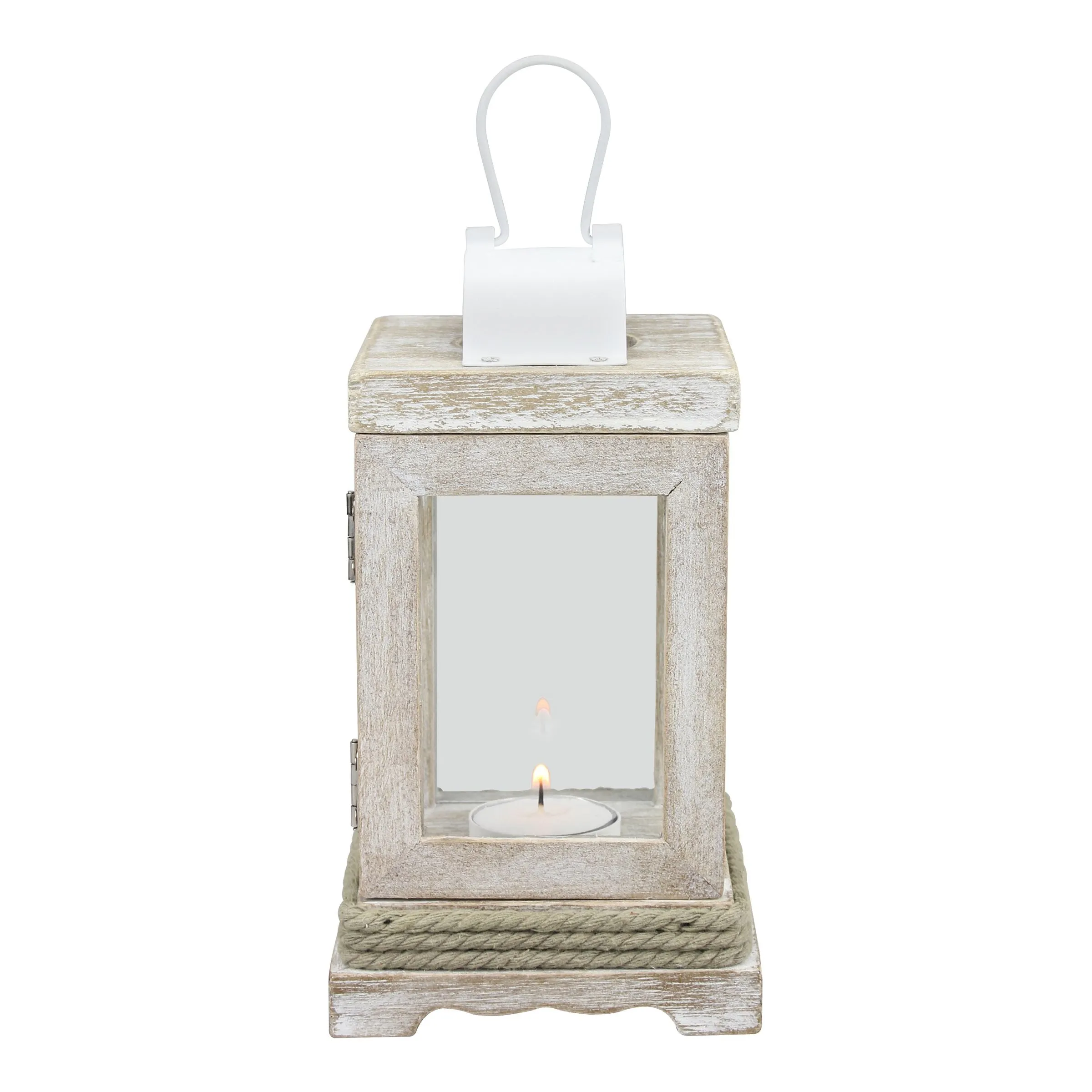 Nautical Weathered White Wood & Metal Lantern (WS)