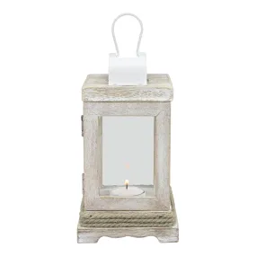 Nautical Weathered White Wood & Metal Lantern (WS)