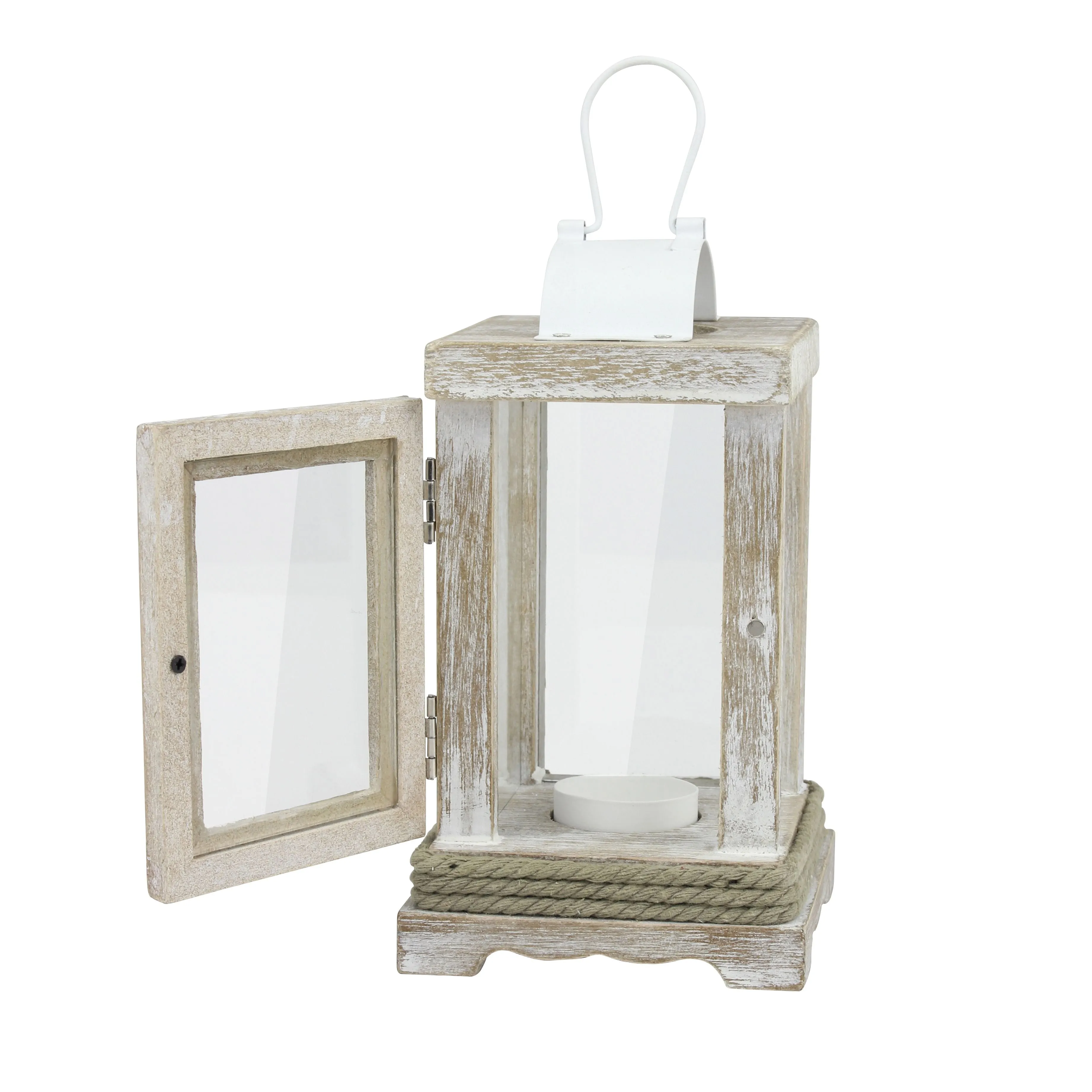 Nautical Weathered White Wood & Metal Lantern (WS)