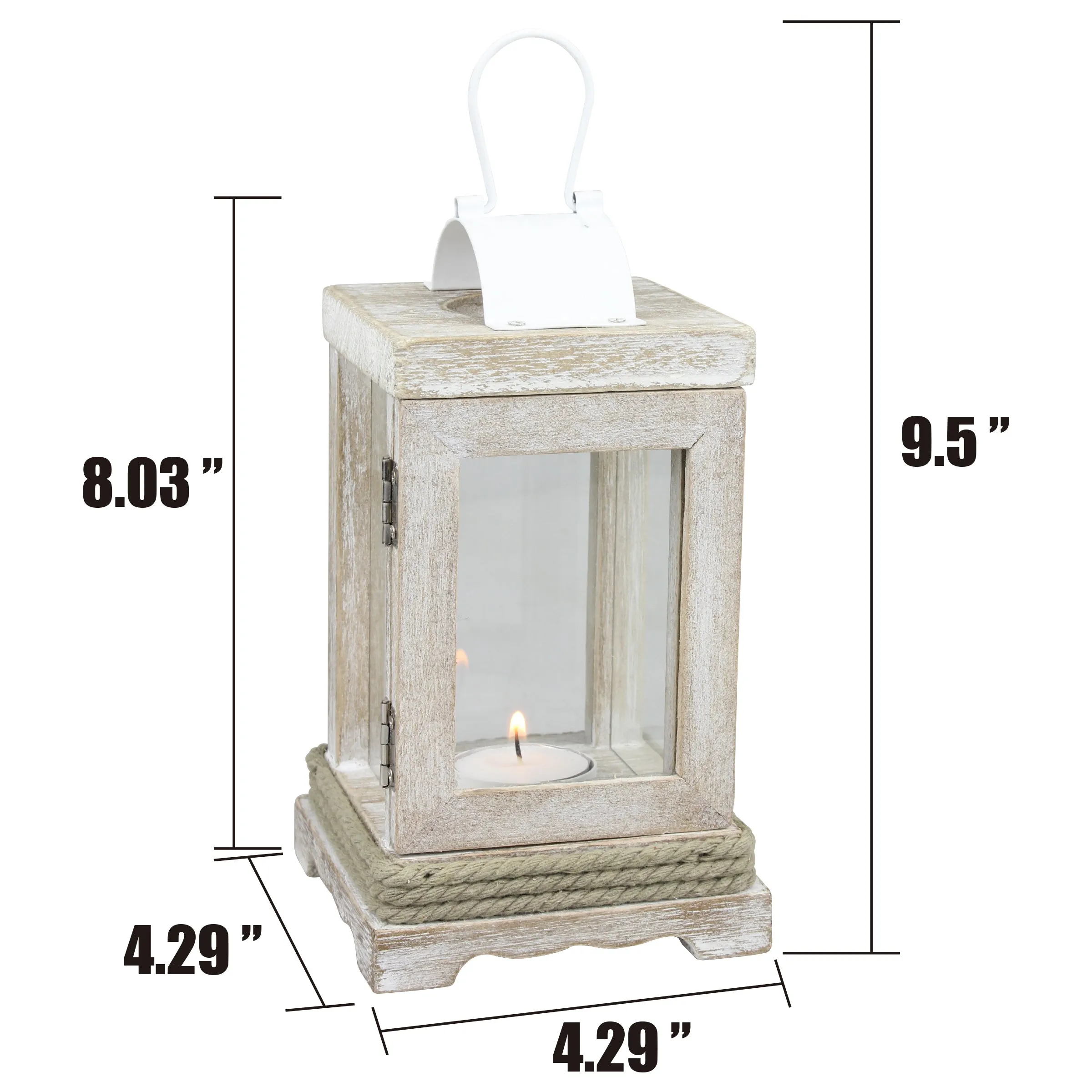 Nautical Weathered White Wood & Metal Lantern (WS)