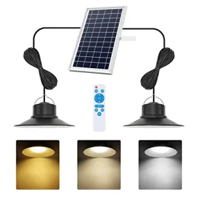 NIORSUN Solar Lights Outdoor, LED Solar Pendant Lights 5000K|4000K|3000K| Dimmable Lighting with Remote Control, 2x16.4ft Cable IP65 Waterproof for Indoor, Garden, Patio, Garage, Camp(2 Pack)