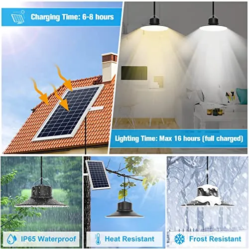 NIORSUN Solar Lights Outdoor, LED Solar Pendant Lights 5000K|4000K|3000K| Dimmable Lighting with Remote Control, 2x16.4ft Cable IP65 Waterproof for Indoor, Garden, Patio, Garage, Camp(2 Pack)