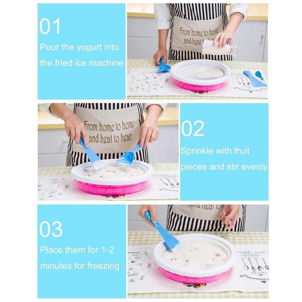 Non-electronic Instant Ice Cream Maker Ice Roll Pan Machine Frozen Yogurt