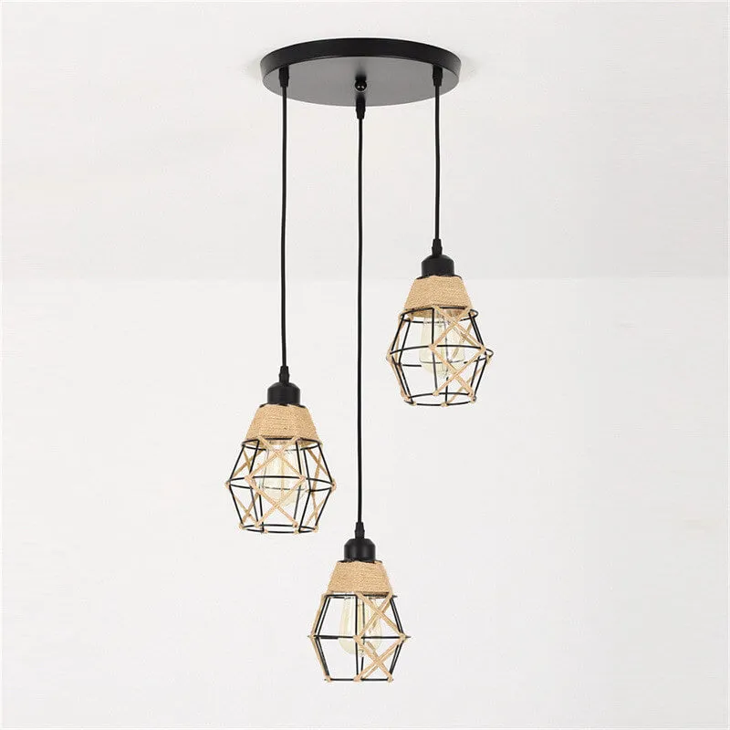 Nostalgic Industrial Iron Diamond Shape Hemp Rope Weaving 1/3-Light Island Light Chandelier