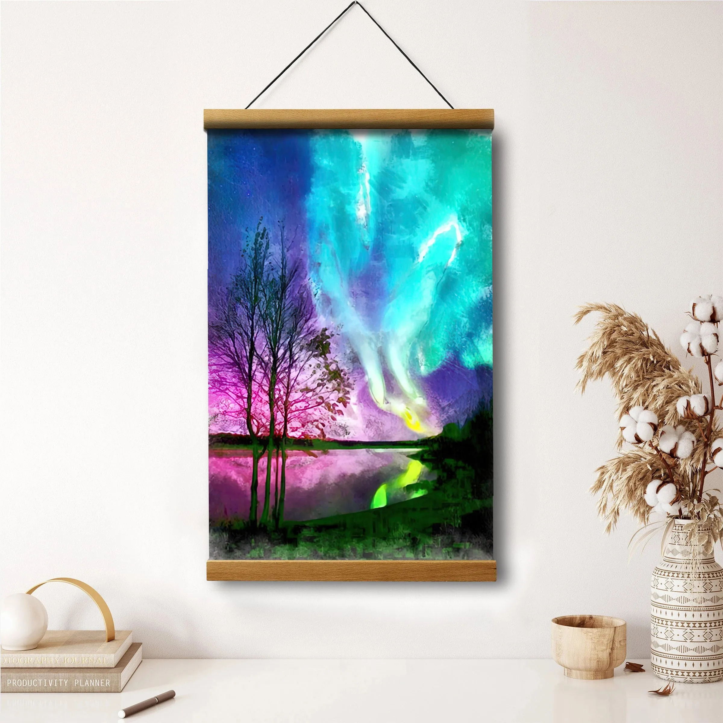 Nothern Lights Painting Hanging Canvas Wall Art - Canvas Wall Decor - Home Decor Living Room