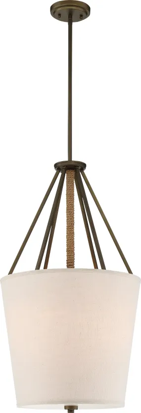 Nuvo Senaca 3-Light 17" Pendant w/Linen Fabric Rope Accent in Aged Bronze Finish