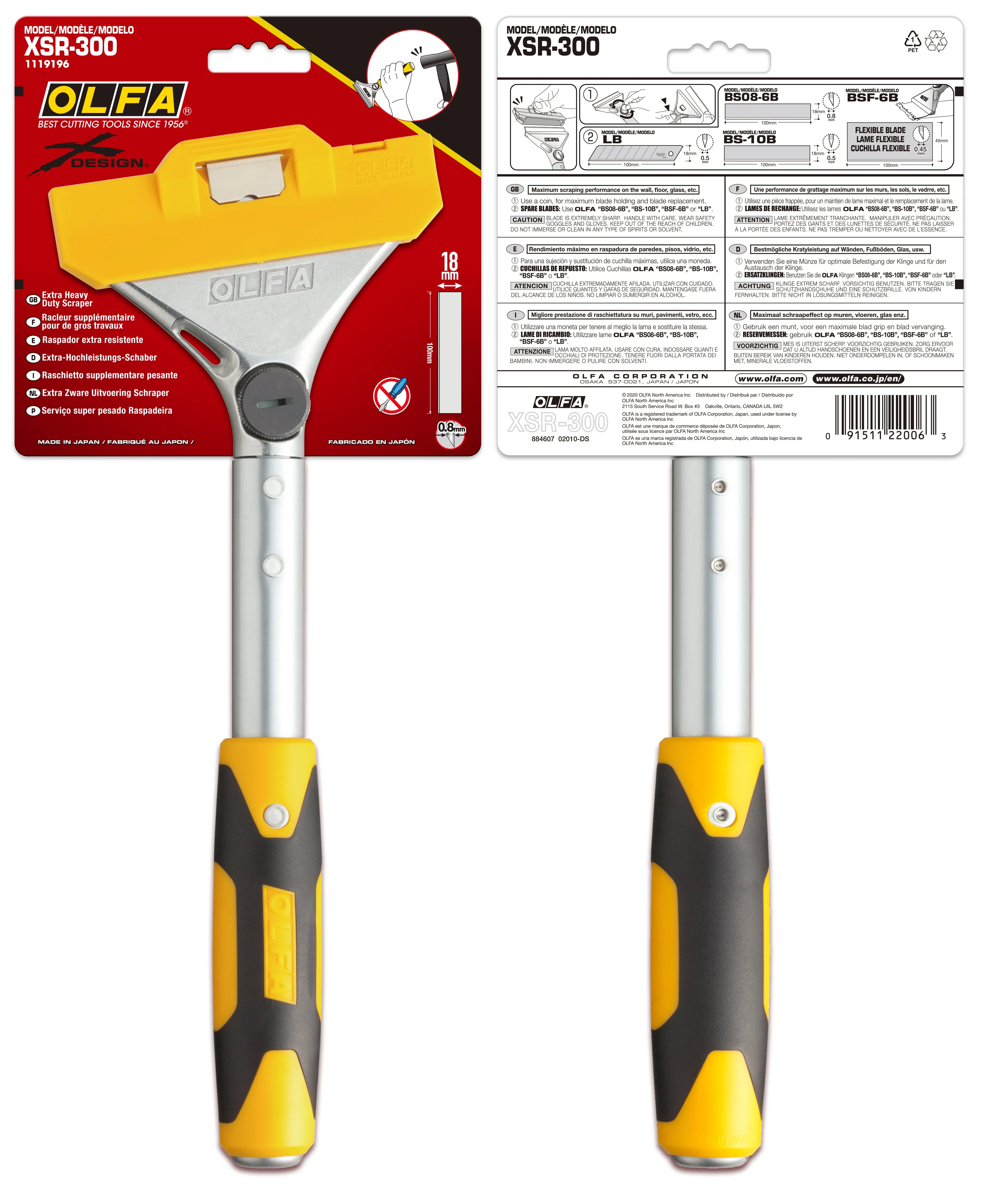 OLFA 1119196 XSR-300 EXTRA HEAVY-DUTY SCRAPER 12 Inches & BS DUAL-EDGE SCRAPER BLADE