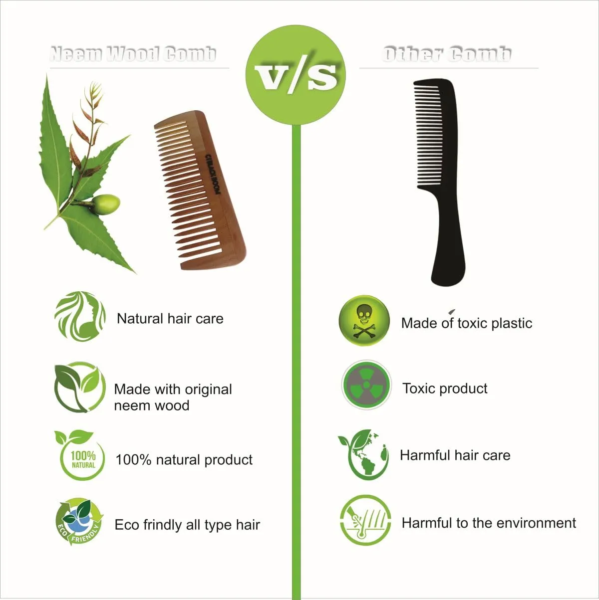 Organic young green neem wooden comb C05