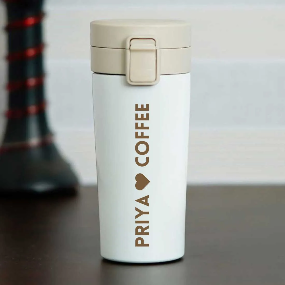 Personalised Coffee Cup with Lid Engraved Custom Travel Mug Vacuum Flask (380 ML) - Heart