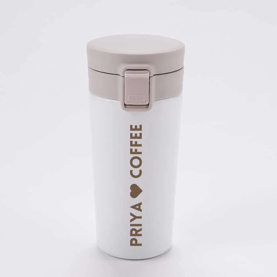 Personalised Coffee Cup with Lid Engraved Custom Travel Mug Vacuum Flask (380 ML) - Heart