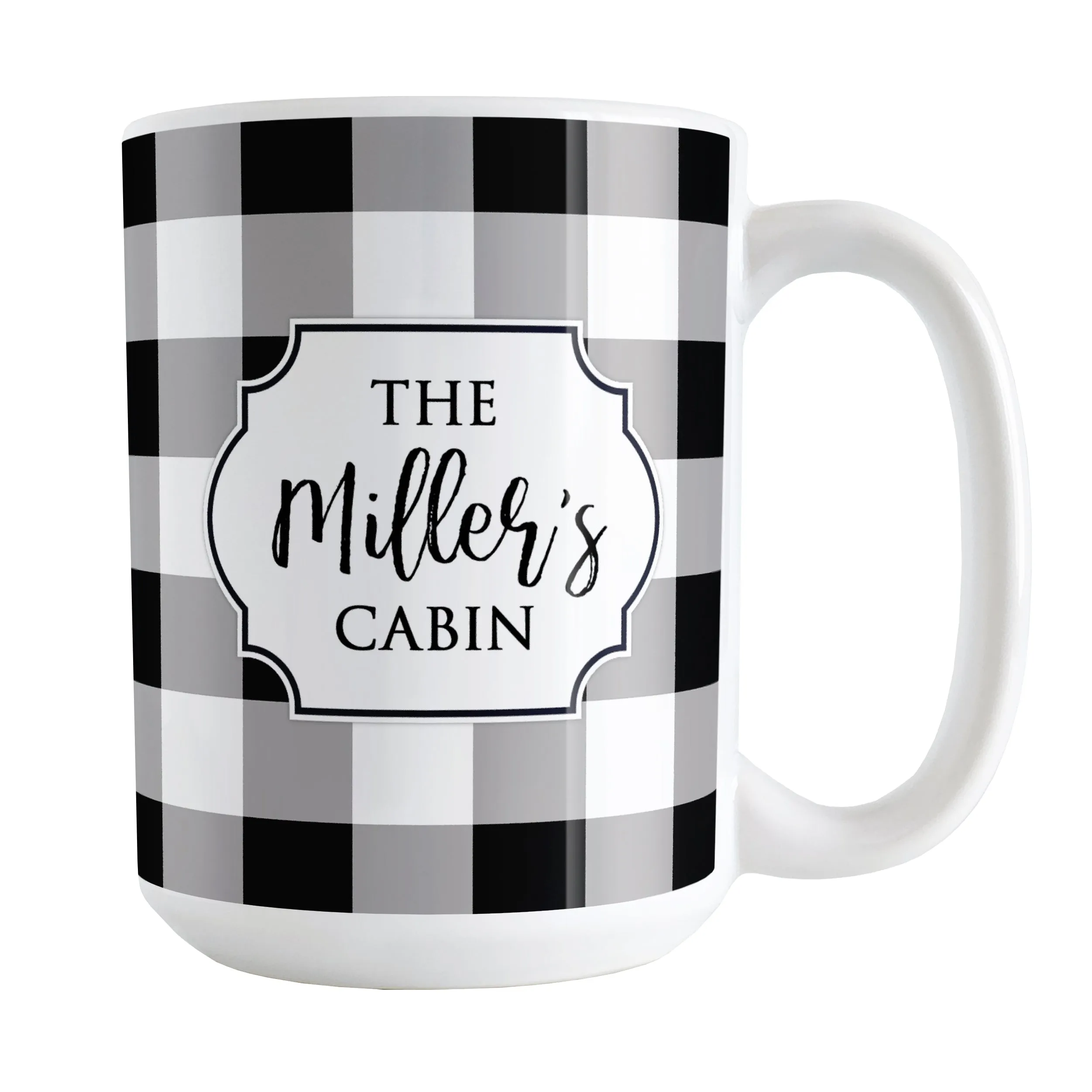 Personalized Black and White Buffalo Plaid Mug