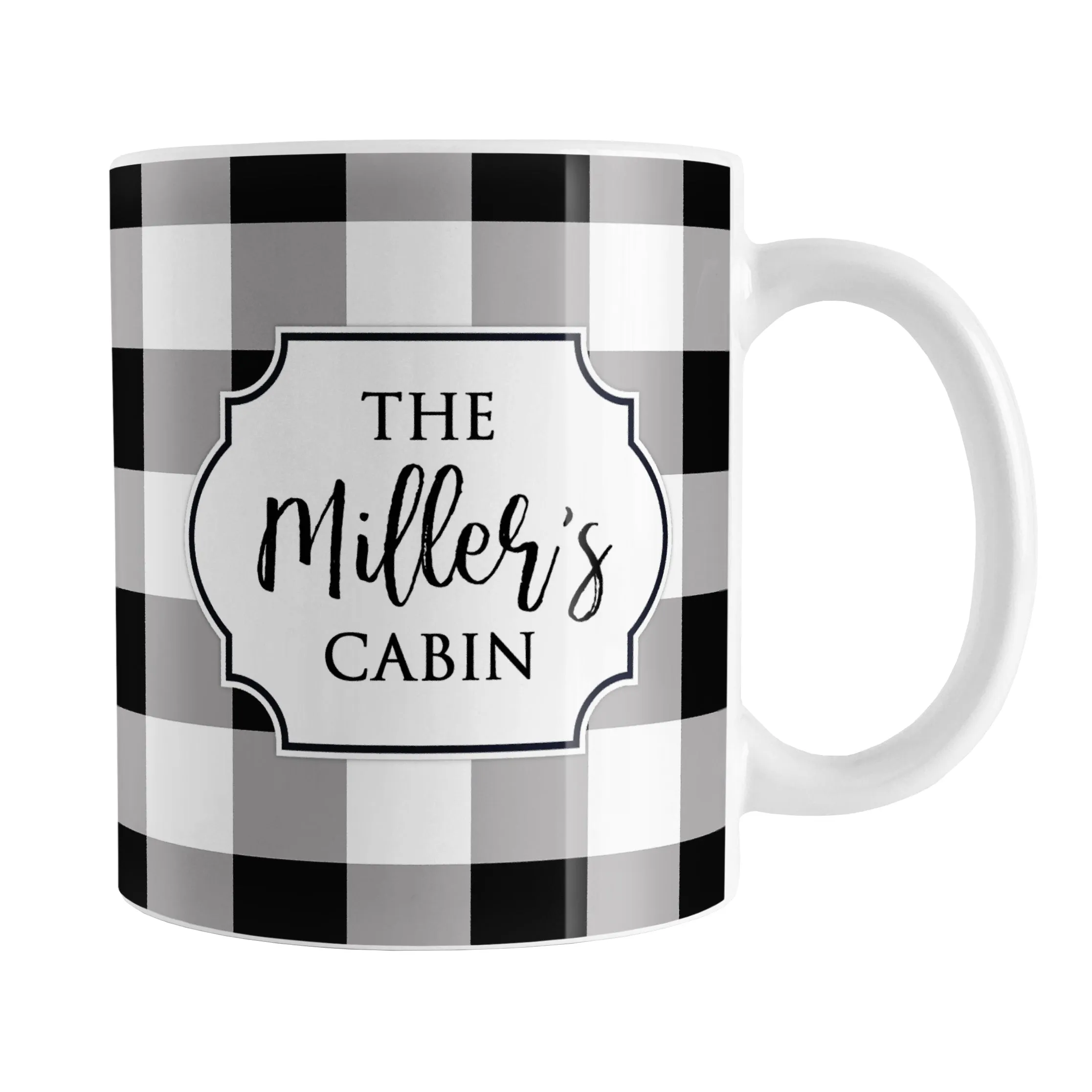 Personalized Black and White Buffalo Plaid Mug