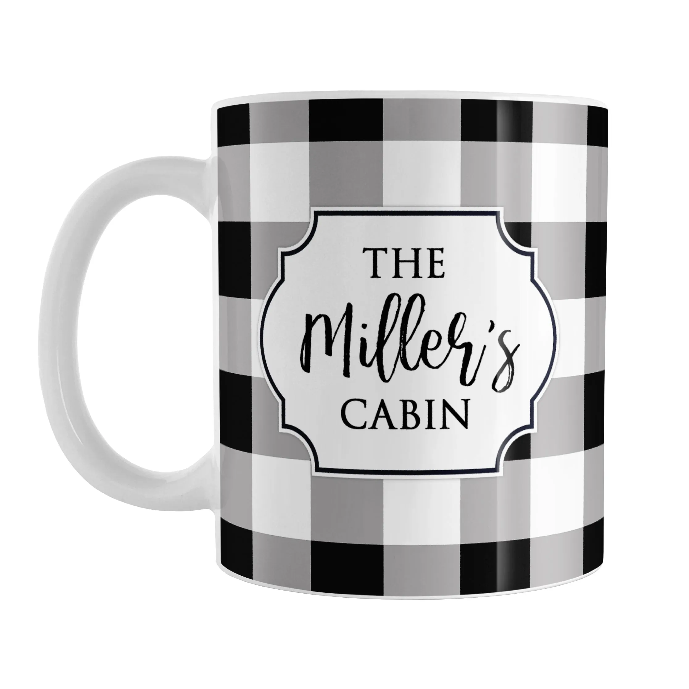 Personalized Black and White Buffalo Plaid Mug