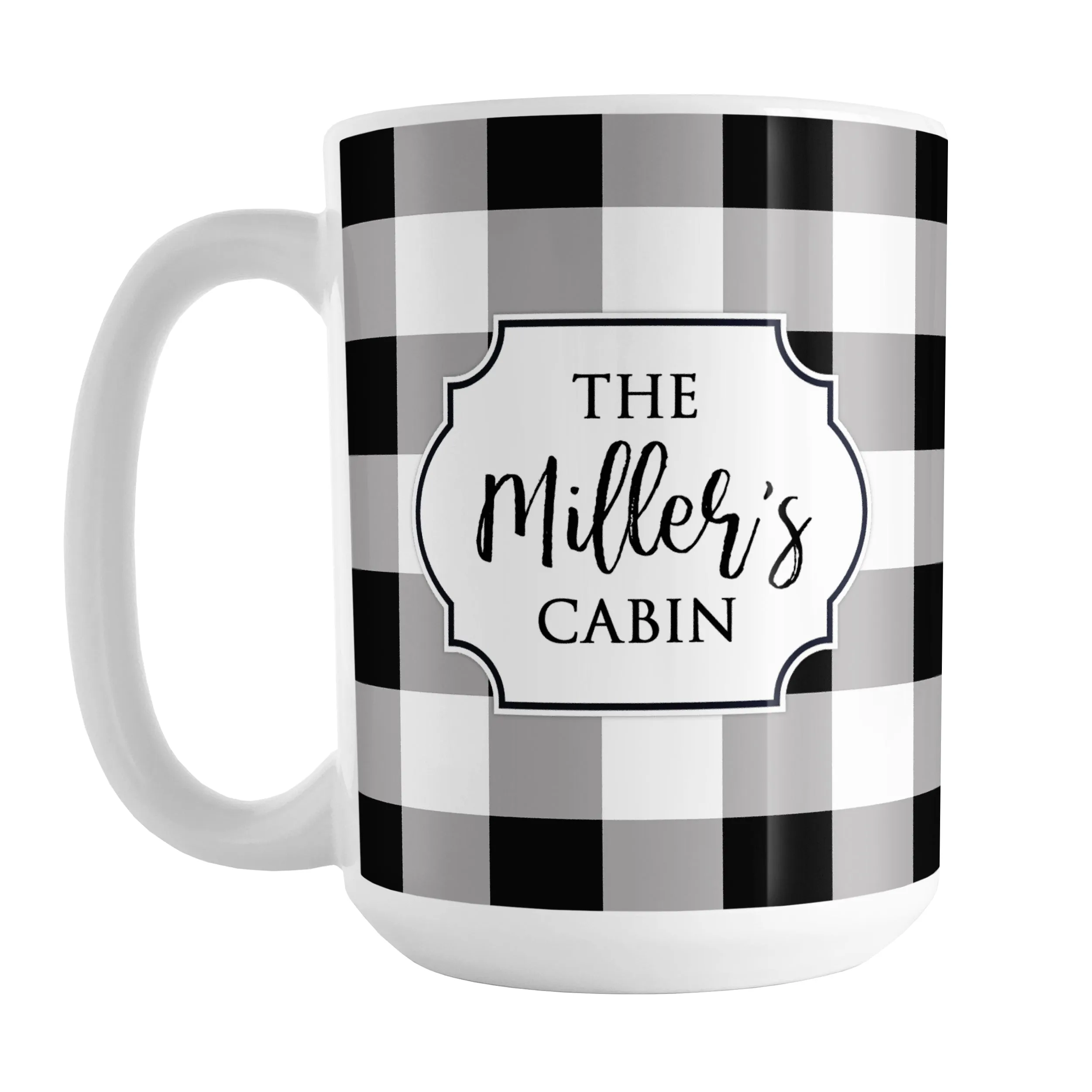 Personalized Black and White Buffalo Plaid Mug