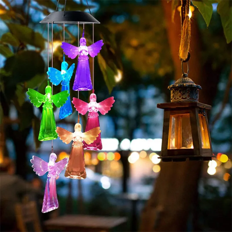 Personalized Colorful Solar Angel Wind Chime Hanging Decoration