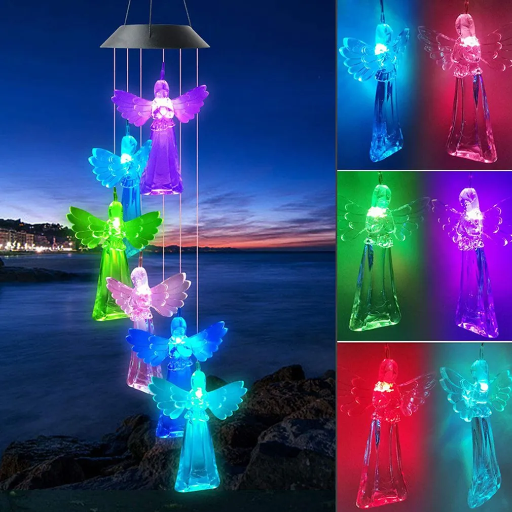 Personalized Colorful Solar Angel Wind Chime Hanging Decoration