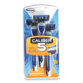 Personna Caliber 5 Disposable Razor Blades with Trimmer, White and Blue, 3-Pack