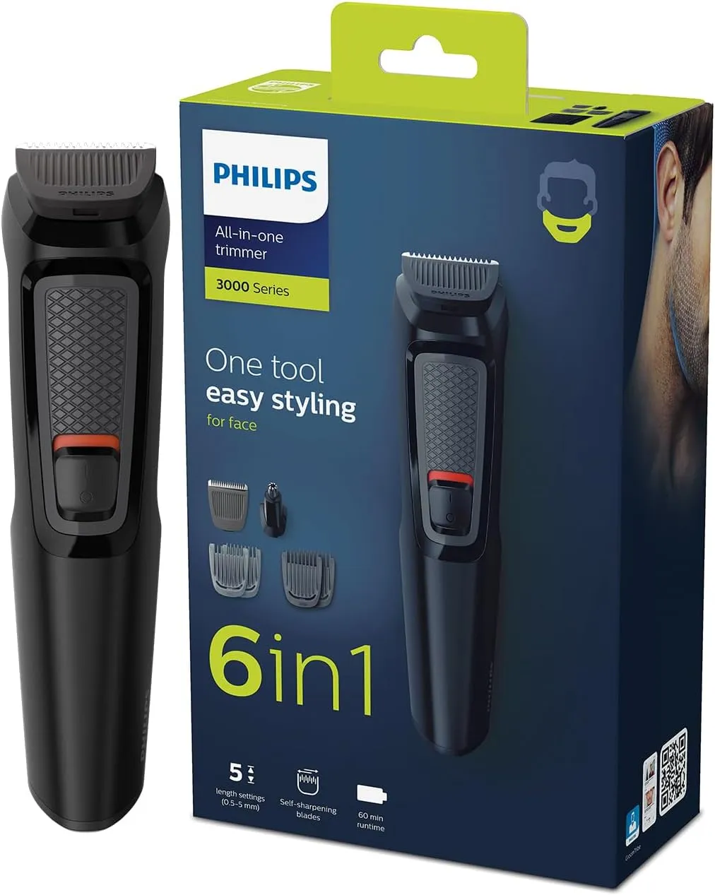 Philips MULTIGROOM Series 3000 MG3710/33 Rechargeable Black hair trimmers/clipper – Razor (Black, Rectangle, Beard, Ear, Eyebrow, Nose, Stainless Steel, 60 min, Integrated)